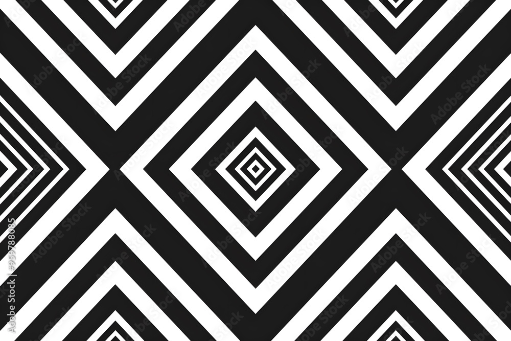 Striking Black and White Geometric Pattern with Layered Diamonds Striking Black and White Geometric Pattern with Layered Diamonds