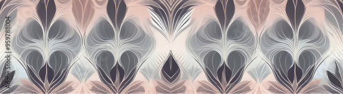 Geometric and floral wallpaper in shades of purple, gray, pink, seamless design - generative AI