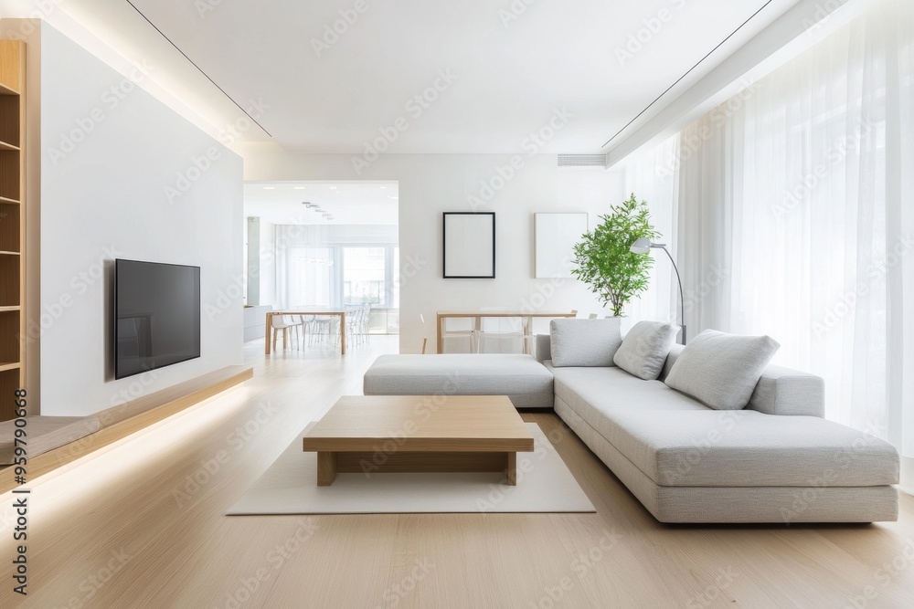 A simple minimalist living space with a balanced furniture arrangement, highlighting harmony and understated elegance. A simple minimalist living space with a balanced furniture arrangement, highlighting harmony and understated elegance.