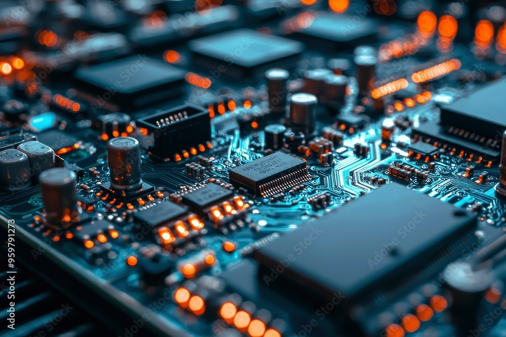 Obraz premium Close-up of a Circuit Board with Orange LEDs