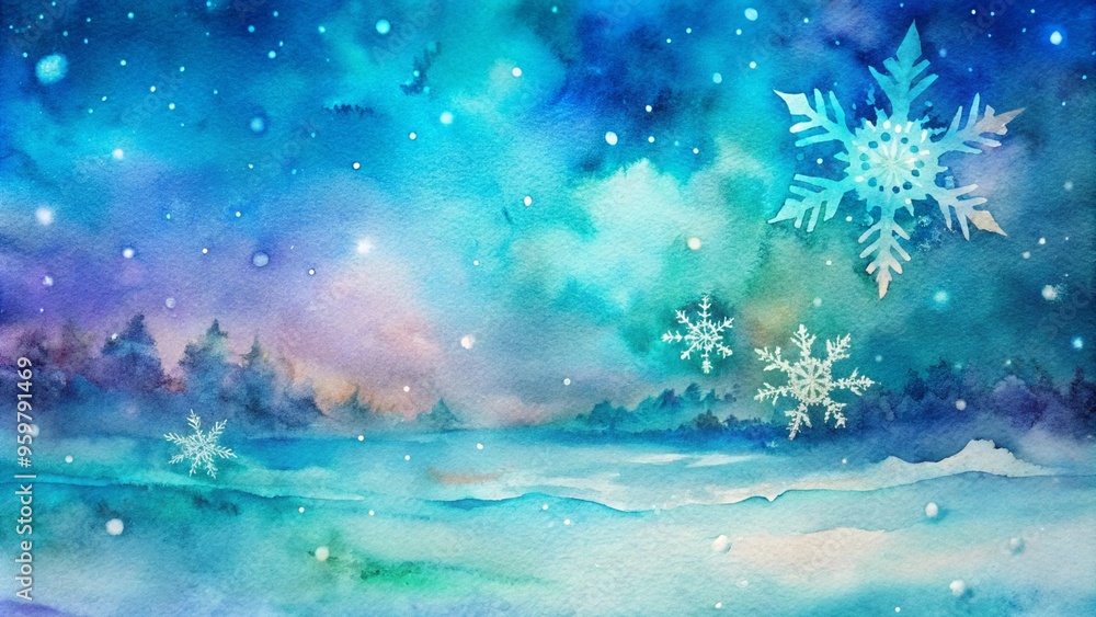 Magical winter night card with starry sky and falling snowflakes.Christmas holiday background for winter and new year themes Magical winter night card with starry sky and falling snowflakes.Christmas holiday background for winter and new year themes