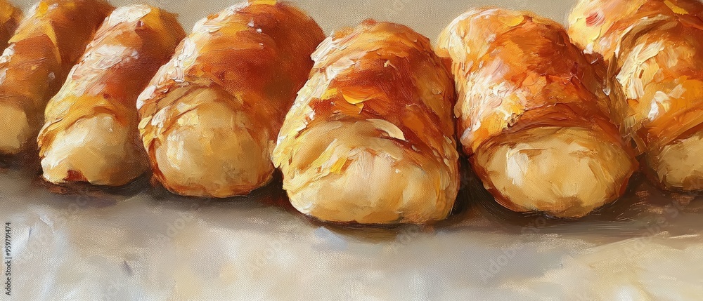 Oil painting of Sweet Stuffed Dough Pyramid a delicious dessert featuring a soft dough filled with sweet ingredients Oil painting of Sweet Stuffed Dough Pyramid a delicious dessert featuring a soft dough filled with sweet ingredients
