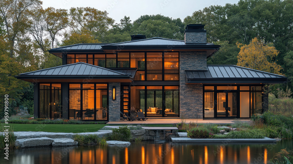 Metal roof design, focusing on innovative and artistic metal roofing solutions for modern homes, featuring unique patterns and textures Metal roof design, focusing on innovative and artistic metal roofing solutions for modern homes, featuring unique patterns and textures