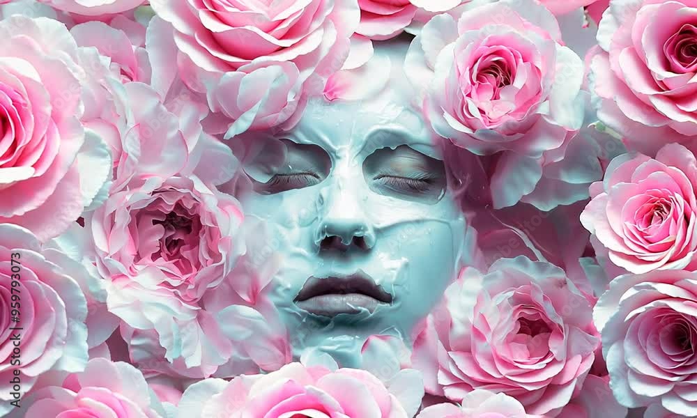 A white sculpted mask suspended in midair with realistic facial features. The mask appears to have folds and creases, giving it a unique and slightly surreal appearance. Generative Ai A white sculpted mask suspended in midair with realistic facial features. The mask appears to have folds and creases, giving it a unique and slightly surreal appearance. Generative Ai