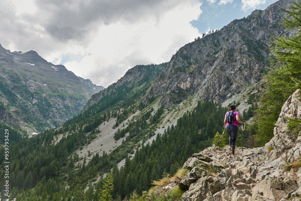 Beautiful views of the mountains and the glacial cirque on the route to the Refuge des Bans, in the Écrins National Park. Alps. France Beautiful views of the mountains and the glacial cirque on the route to the Refuge des Bans, in the Écrins National Park. Alps. France