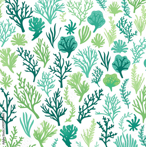 Pattern of seaweed and coral aquatic plants background