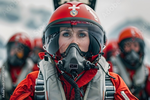 Determined Pilot Ready for Action in a Stunning Mountainous Landscape photo