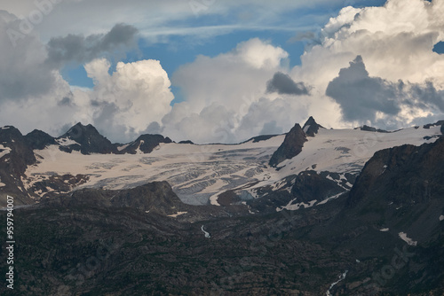 Sunset at the Espace San Bernardo ski resort in the Italian Alps of the Aosta Valley. photo