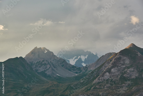 Sunset at the Espace San Bernardo ski resort in the Italian Alps of the Aosta Valley.