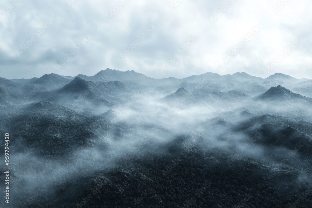 Fog rolling over a mountain landscape Fog rolling over a mountain landscape