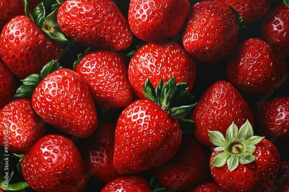 Oil painting depicting fresh organic strawberries showcasing natural produce in a vibrant artistic representation Oil painting depicting fresh organic strawberries showcasing natural produce in a vibrant artistic representation