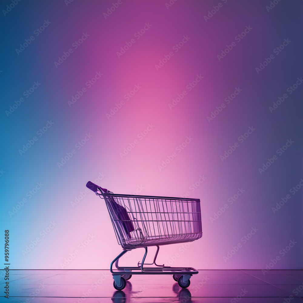 Shopping cart on a gradient of vibrant colour background Shopping cart on a gradient of vibrant colour background