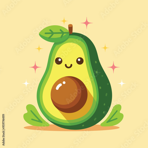 Cute sweet fruit avocado Flat Design Vector Illustration