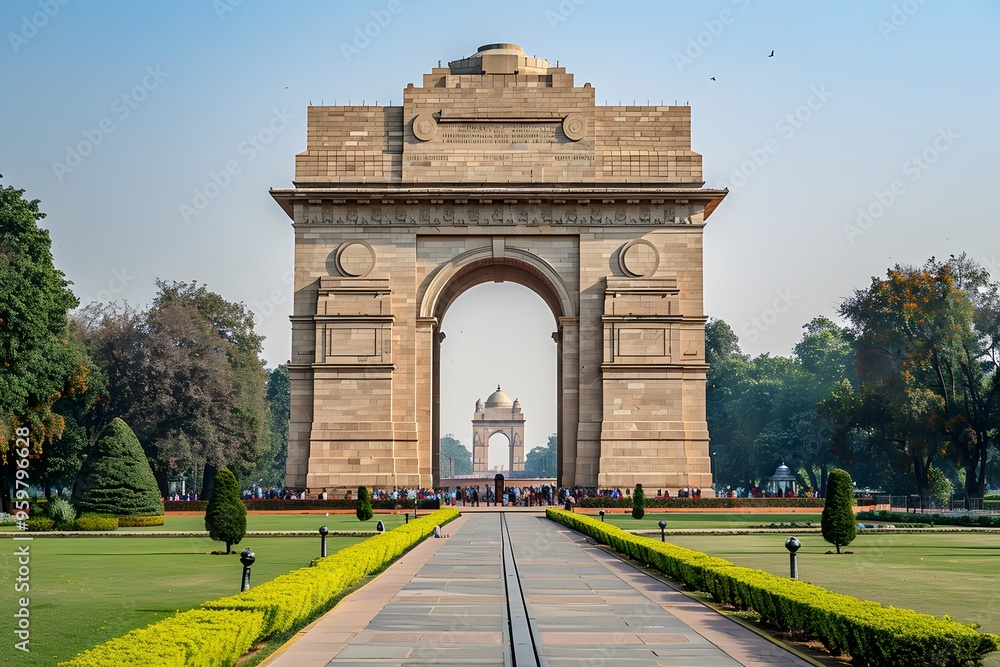 Majestic View of India Gate Surrounded by Lush Greenery