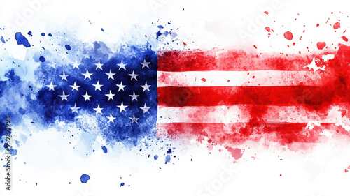 Watercolor American Flag with Copy Space