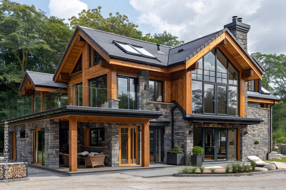Stunning Modern Home with Stone and Wood Accents Surrounded by Nature Stunning Modern Home with Stone and Wood Accents Surrounded by Nature