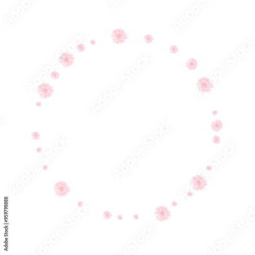 Charming circular floral frame with soft pink flowers, perfect for wedding invitations, baby showers, or feminine design projects