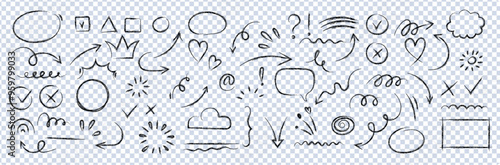 Hand-drawn Chalk scribble arrow, Vector hand-drawn scribble crayon, marker sketch brush texture, Marker, pen brush stroke. Vector illustration