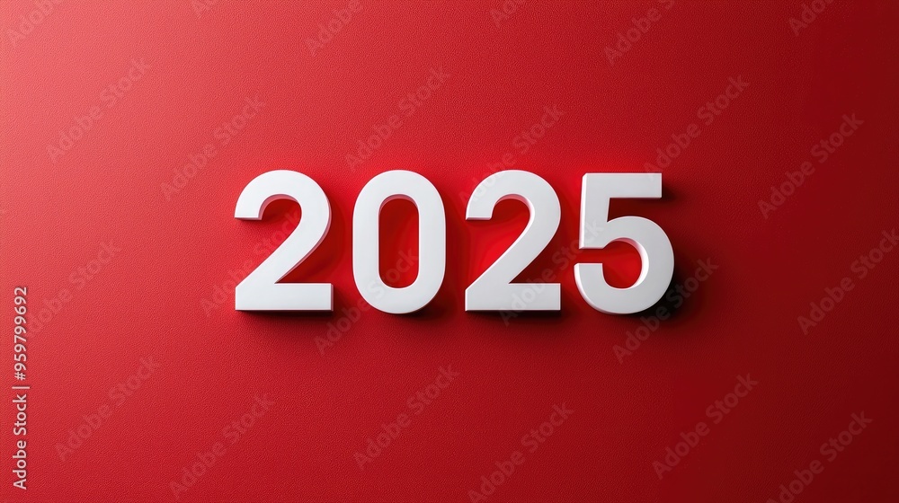 White 2025 Numbers on Bold Red Background for New Year White 2025 Numbers on Bold Red Background for New Year
