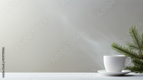 Wallpaper Mural Warm cup of tea beside fresh greenery in a cozy setting during the winter season Torontodigital.ca