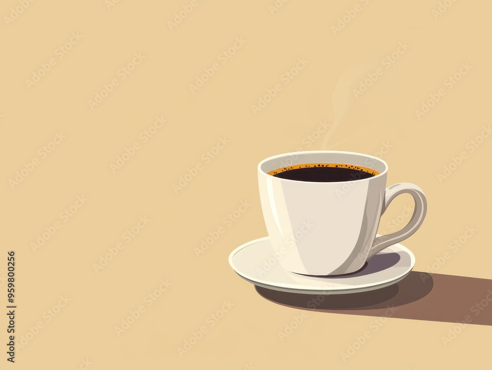 A steaming cup of coffee on saucer, exuding warmth and energy, set against minimalist background. A steaming cup of coffee on saucer, exuding warmth and energy, set against minimalist background.