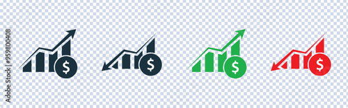  dollar increase and decrease icon. Up and down dollar arrow vector icon. Financial concept. Vector illustration