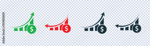 dollar increase and decrease with an arrow icon, profit and lose money vector icons. vector illustration 