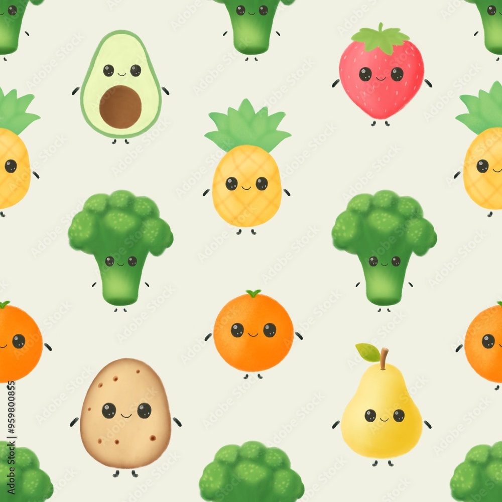 Seamless pattern with funny and happy kawaii fruit, Summer tropical healthy food, Cute childish background, Seamless Pattern Kawaii Fruit Seamless pattern with funny and happy kawaii fruit, Summer tropical healthy food, Cute childish background, Seamless Pattern Kawaii Fruit