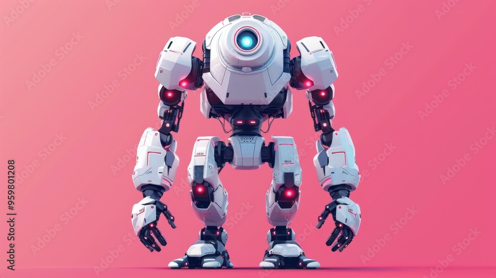 Futuristic Robot with Red Lights on a Pink Background Futuristic Robot with Red Lights on a Pink Background