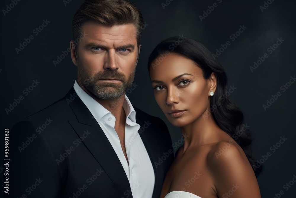 A man and a woman are posing for a photo A man and a woman are posing for a photo