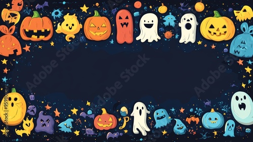 Halloween Background with Pumpkins Ghosts and Bats