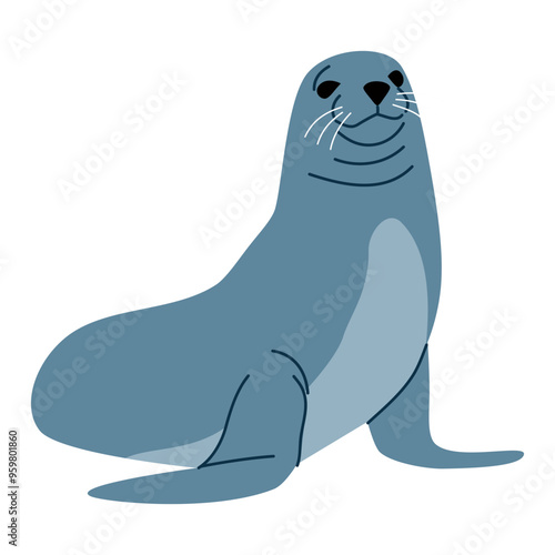 Set of flat vector illustrations in children's style. Animal Navy SEAL on white background. Vector illustration