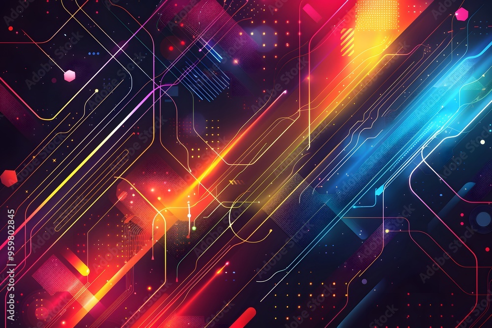Fototapeta premium Vibrant Abstract Digital Background with Colorful Lines and Geometric Patterns