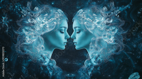 Gemini has a symbol of the twins, The constellation of Gemini zodiac sign, Gemini zodiac sign astrological background. The Gemini horoscope sign