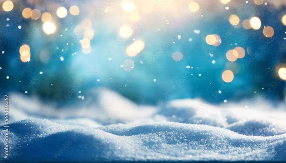 Christmas winter background with snow and blurred bokeh.Merry christmas and happy new year 