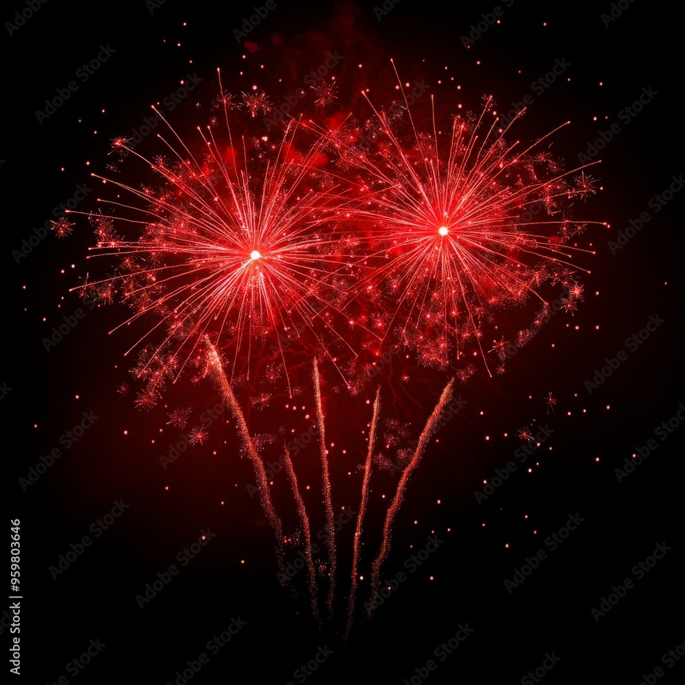 Obraz premium Red Fireworks Display in Night Sky.