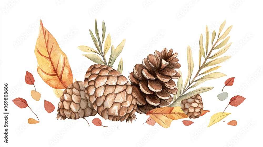 Rustic autumn illustration with pine cones, leaves, and branches. Perfect for seasonal decorations and nature-themed designs. Rustic autumn illustration with pine cones, leaves, and branches. Perfect for seasonal decorations and nature-themed designs.