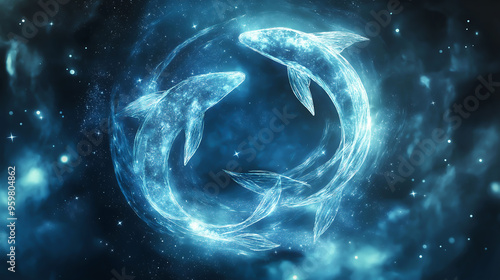 Pisces zodiac sign, The constellation of pisces zodiac sign, Pisces zodiac sign astrological background. The Pisces horoscope sign