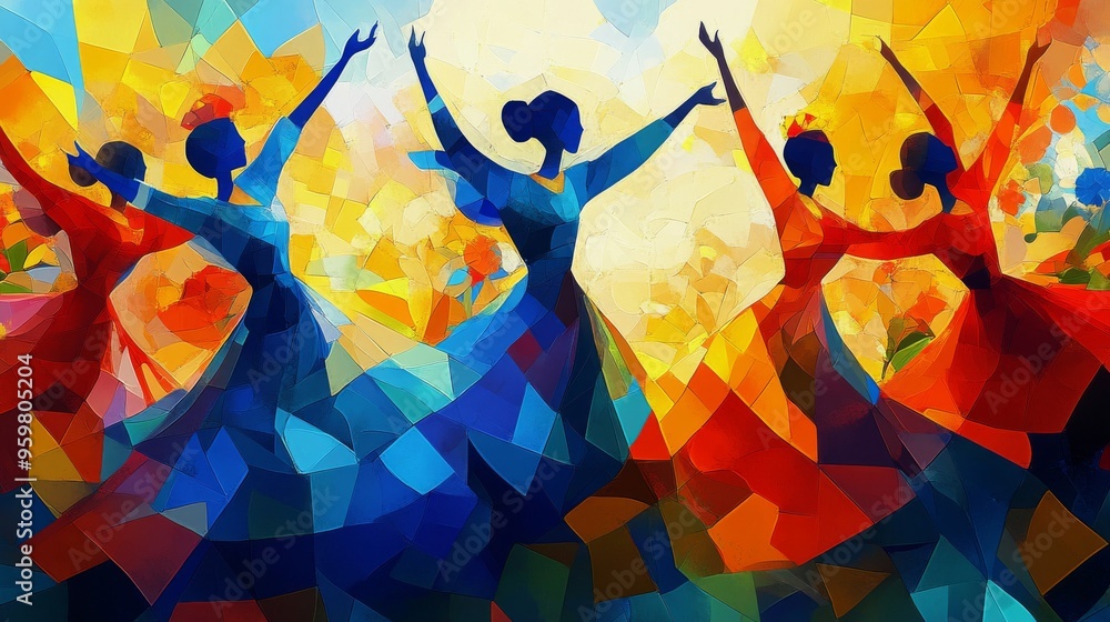custom made wallpaper toronto digitalDancing in Cubist Dreams - Abstract Folk Dancers in Vibrant UHD Interpretation