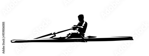 Rowing, isolated vector silhouette, water sport athlete