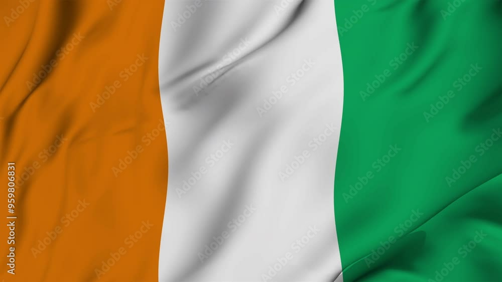 A beautiful view of the Cote dlvoire flag video. 3d flag-waving video. Cote dlvoire flag 4K resolution. A beautiful view of the Cote dlvoire flag video. 3d flag-waving video. Cote dlvoire flag 4K resolution.