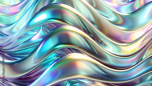 Abstract fluid 3D twisted iridescent holographic neon waves background with colorful gradient. Abstract Holographic gradient neon wave background