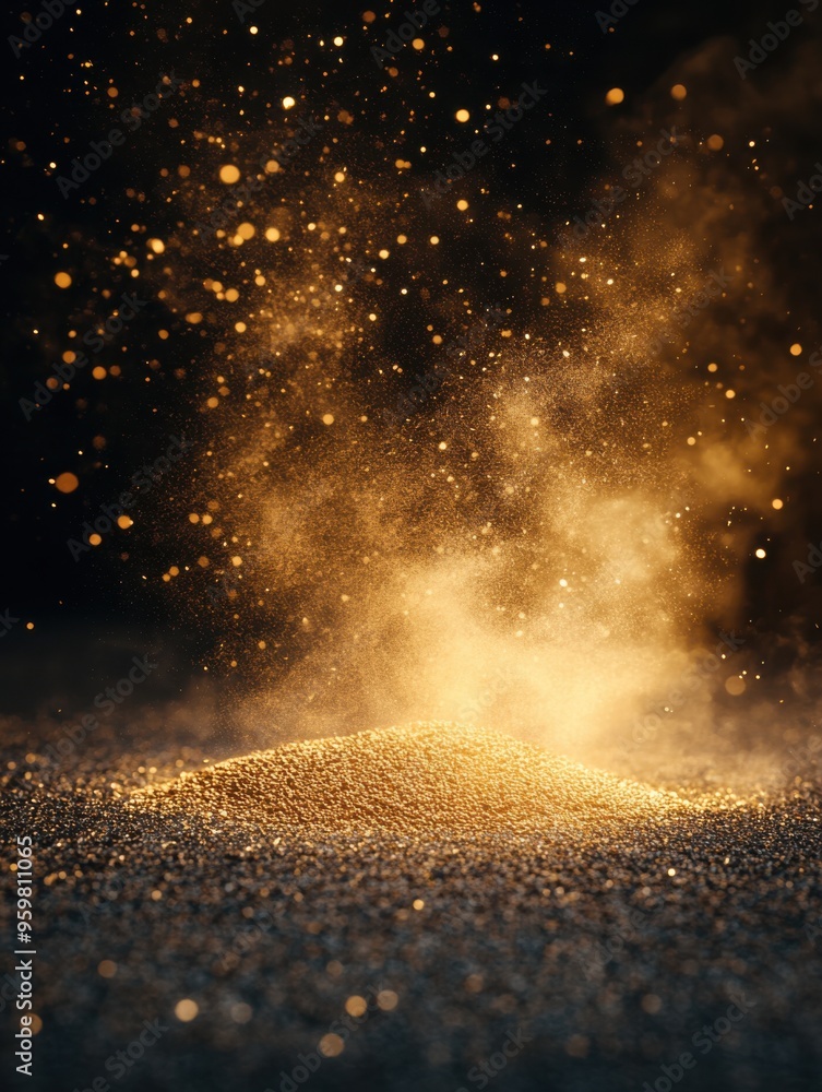 Explosion of golden dust with bokeh and black background. Explosion of golden dust with bokeh and black background.