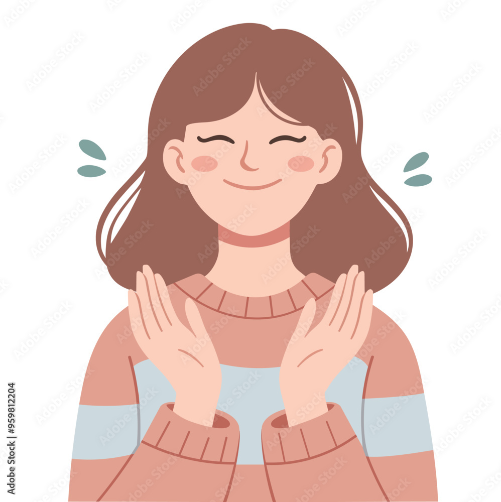 Cheerful Female Character Applauding in Minimalist Flat Vector Design Cheerful Female Character Applauding in Minimalist Flat Vector Design