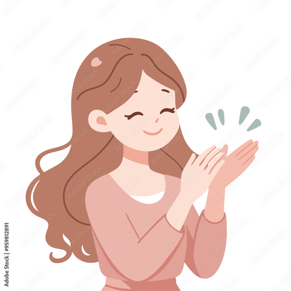 Cheerful Female Character Applauding in Minimalist Flat Vector Design Cheerful Female Character Applauding in Minimalist Flat Vector Design