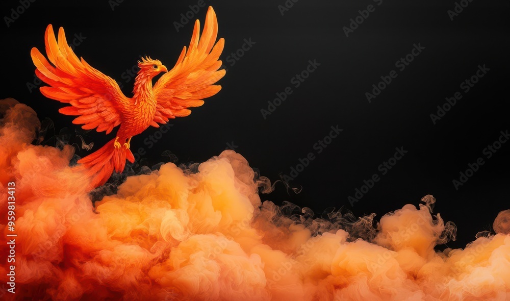 Phoenix rising from the ashes, symbolizing rebirth and new beginnings Phoenix rising from the ashes, symbolizing rebirth and new beginnings
