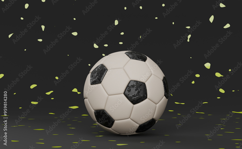 Naklejka premium soccer football on black and green speckled background