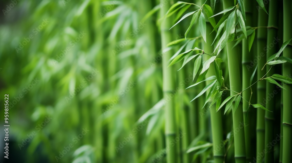 Fototapeta premium Lush green bamboo stalks growing in a serene natural setting on a bright sunny day