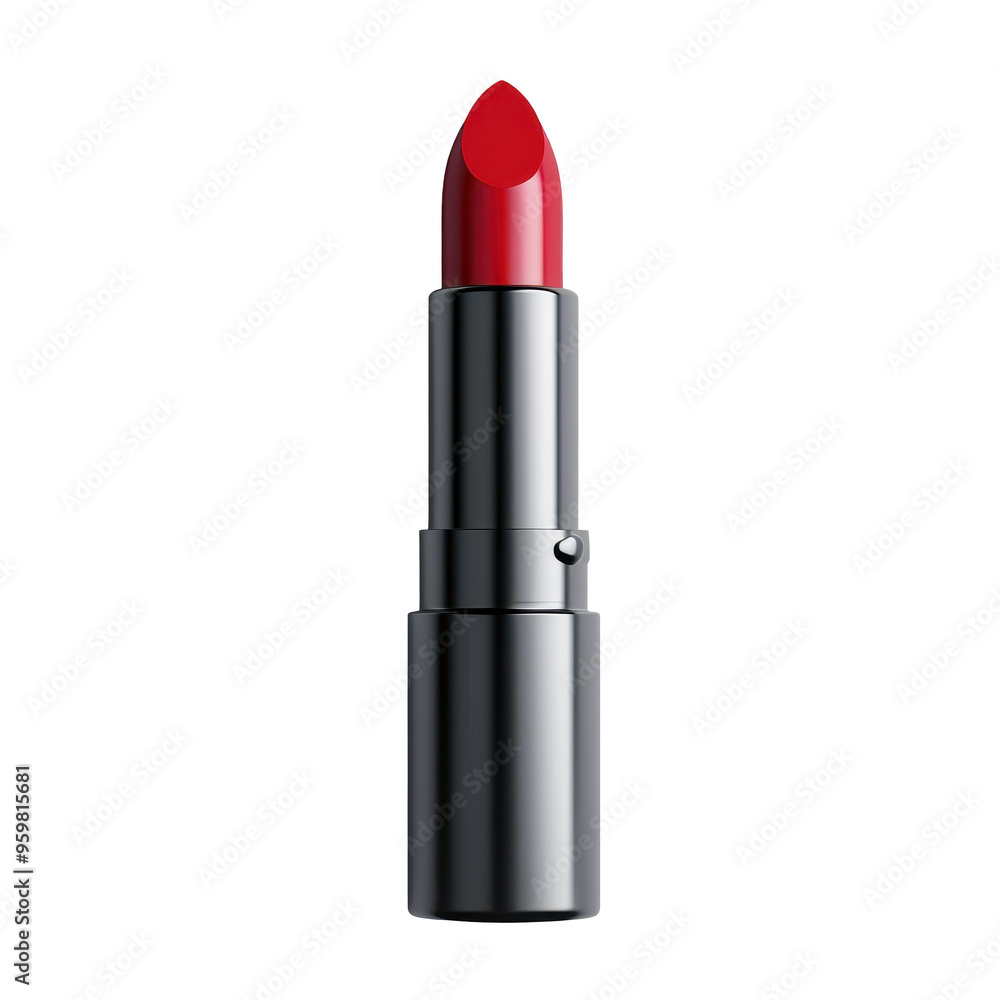 A red lipstick is shown on a white background A red lipstick is shown on a white background