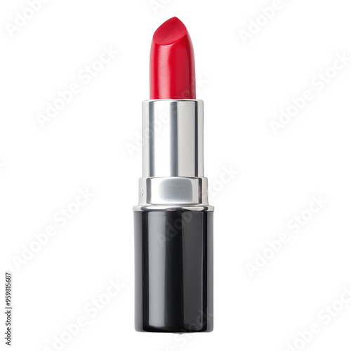 A red lipstick is shown in a close up